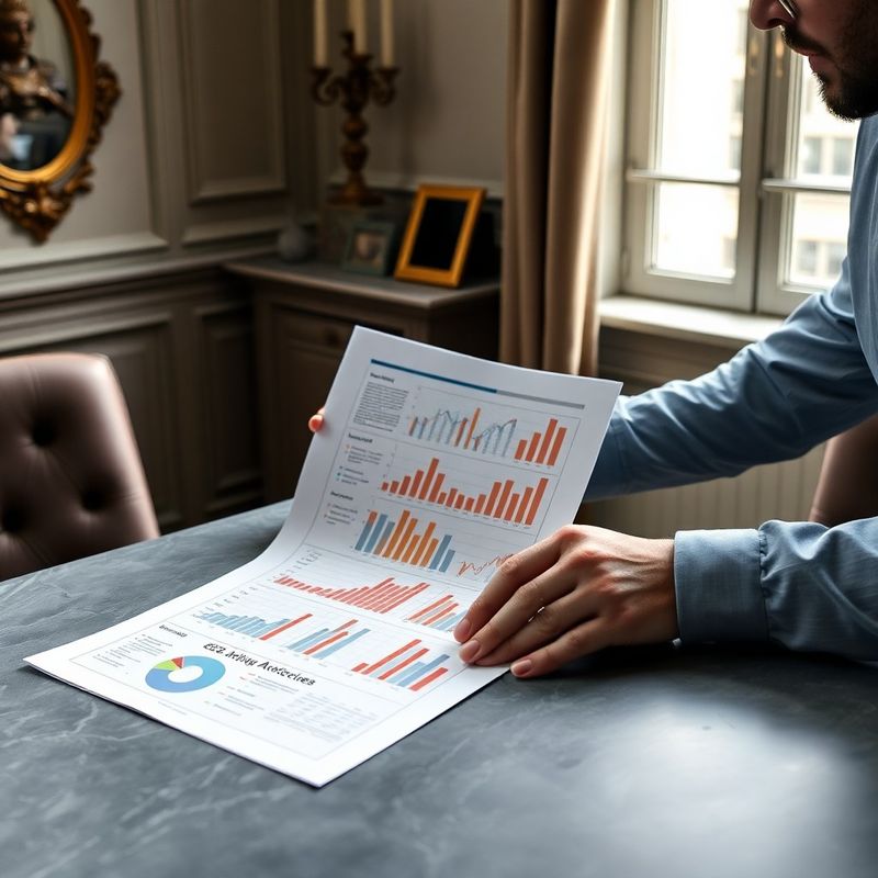 Analytik reviduje tištěný SEO audit s grafy a daty o pořadí